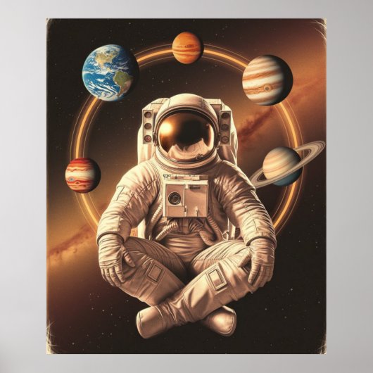 Astronaut Mediteert in de Ruimte Poster (Voorkant)