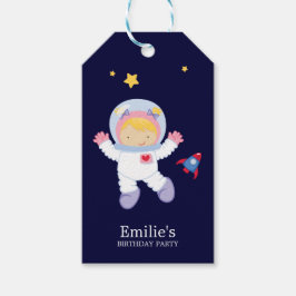 Astronaut Meisje Kinderen Verjaardagsfeestje Cadeaulabel