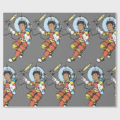 Astronaut Meisje met Raket Blaster Cadeaupapier (Vlak)
