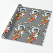 Astronaut Meisje met Raket Blaster Cadeaupapier (Uitgerold)