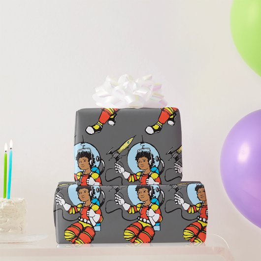 Astronaut Meisje met Raket Blaster Cadeaupapier