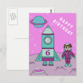 Astronaut Meisje op de Maan Ruimte Gelukkige Verja Briefkaart (Voorkant / Achterkant)