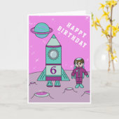 Astronaut Meisje op de Maan Ruimte Gelukkige Verja Kaart (Gele Bloem)