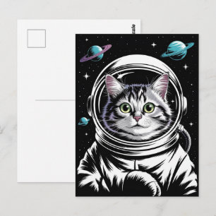 Astronaut Melkweg Planeet Ruimte Kat Kitten Kitty  Briefkaart