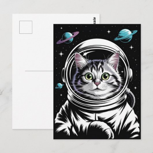 Astronaut Melkweg Planeet Ruimte Kat Kitten Kitty Briefkaart (Voorkant / Achterkant)