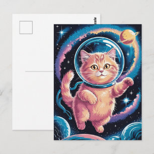 Astronaut Melkweg Planeet Ruimte Kat Kitten Kitty Briefkaart