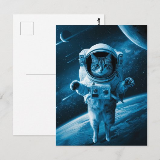 Astronaut Melkweg Planeet Ruimte Kat Kitten Kitty Briefkaart (Voorkant / Achterkant)