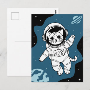 Astronaut Melkweg Planeet Ruimte Kat Kitten Kitty  Briefkaart