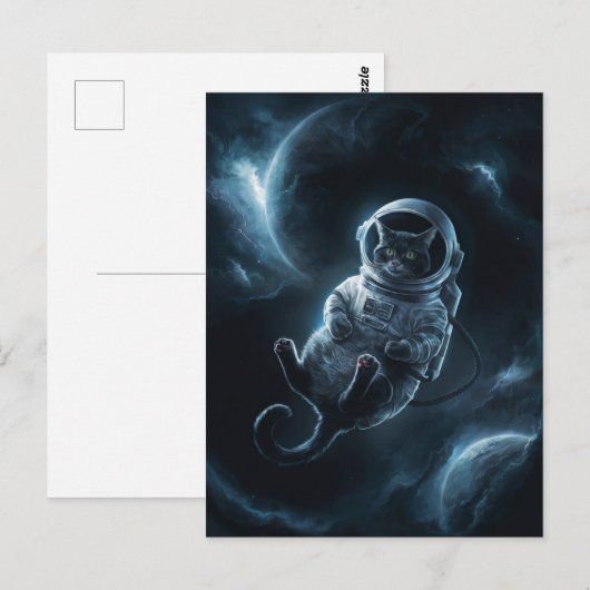 Astronaut Melkweg Planeet Ruimte Kat Kitten Kitty Briefkaart (Voorkant / Achterkant)