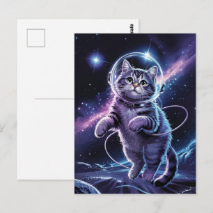 Astronaut Melkweg Planeet Ruimte Kat Kitten Kitty  Briefkaart