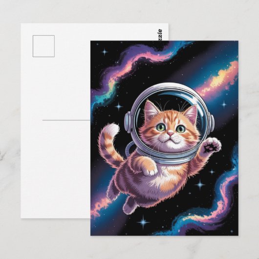 Astronaut Melkweg Planeet Ruimte Kat Kitten Kitty Briefkaart (Voorkant / Achterkant)