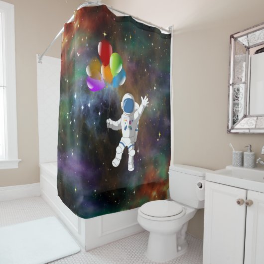 Astronaut met ballonnen douchegordijn (In situ)