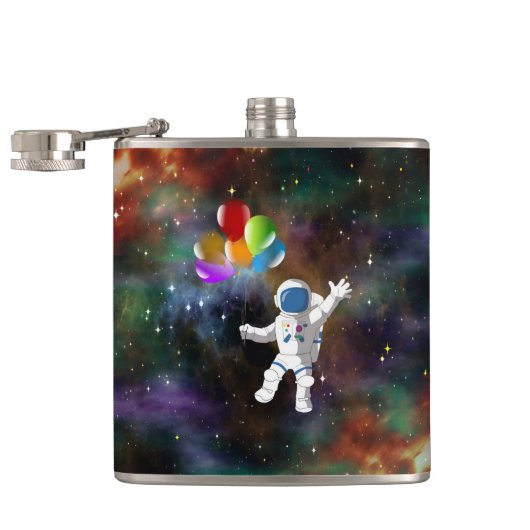 Astronaut met ballonnen heupfles (Geopend)