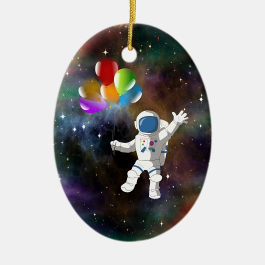 Astronaut met ballonnen keramisch ornament (Voorkant)