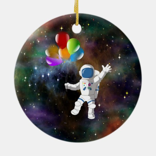 Astronaut met ballonnen keramisch ornament (Achterkant)
