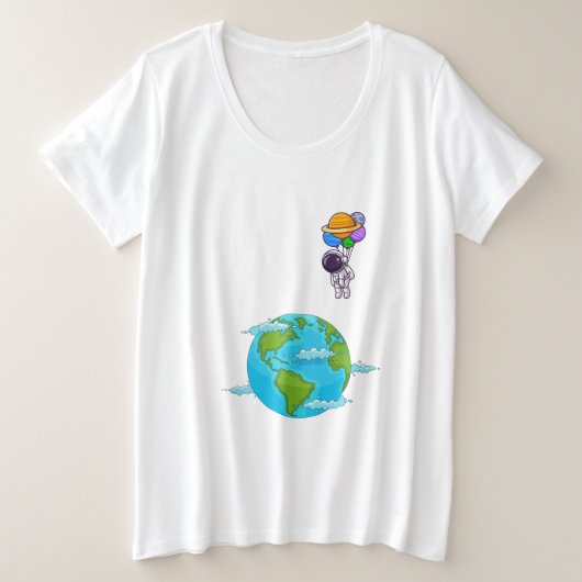 astronaut met ballonnen landing aarde grote maat t-shirt (Design voorkant)