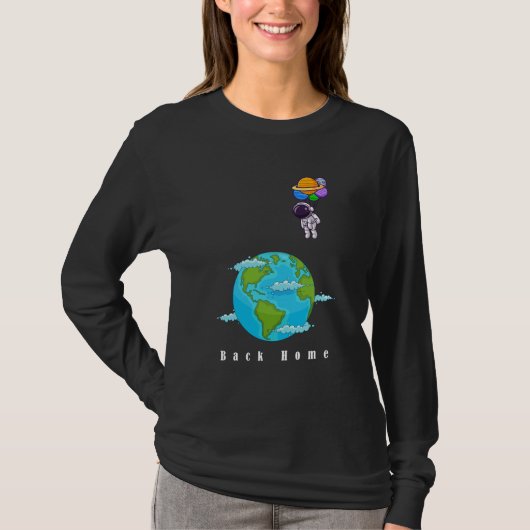 astronaut met ballonnen landing aarde t-shirt (Voorkant)