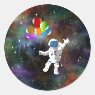 Astronaut met ballonnen ronde sticker