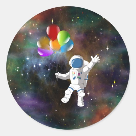 Astronaut met ballonnen ronde sticker (Voorkant)