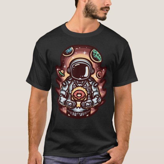 Astronaut met Donut Space T Shirt ontwerp (Voorkant)