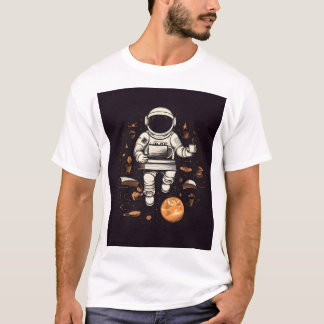 Astronaut met een kop koffie gedrukt op T-shirt