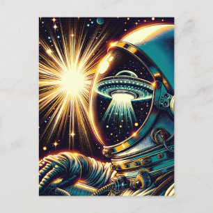Astronaut met een reflectie van een ufo briefkaart