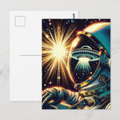 Astronaut met een reflectie van een ufo briefkaart (Voorkant / Achterkant)