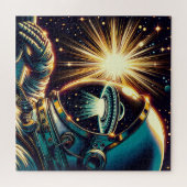 Astronaut met een reflectie van een ufo legpuzzel (Horizontaal)