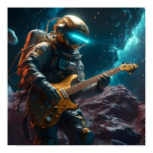 Astronaut met Electric Guitar Visions Poster