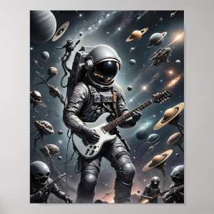 Astronaut met elektrische gitaar poster