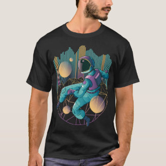 Astronaut met geometrische techno-stijl t-shirt