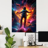 Astronaut met gloeiend vuur poster (Thuiskantoor)