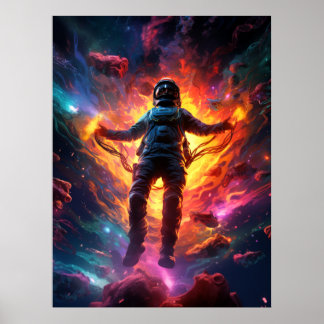 Astronaut met gloeiend vuur poster
