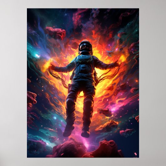 Astronaut met gloeiend vuur poster (Voorkant)