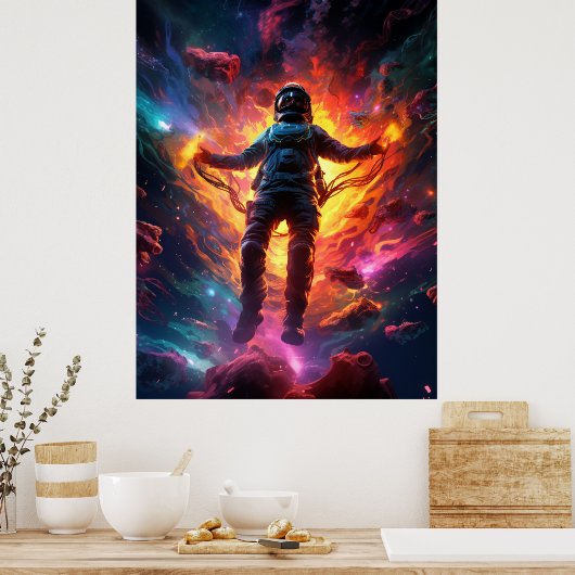 Astronaut met gloeiend vuur poster (Keuken)