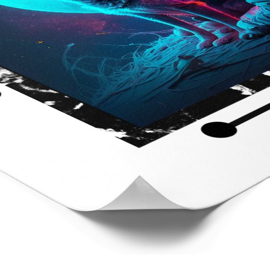 Astronaut met hond in de ruimte, Neon Design Art Poster (Hoek)