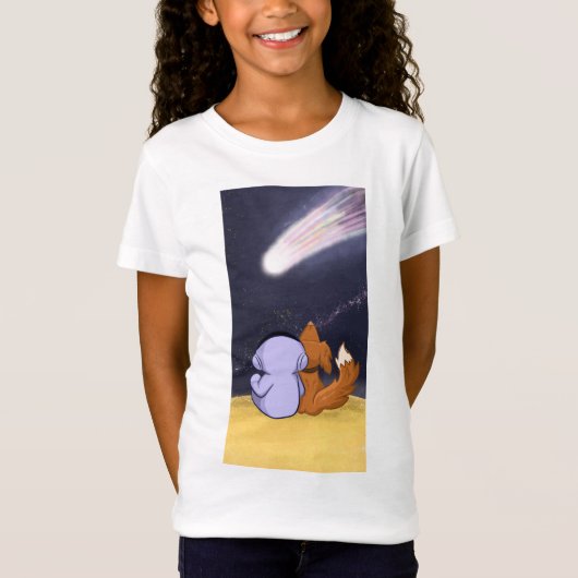 Astronaut met hond kijkt naar komeet t-shirt (Voorkant)