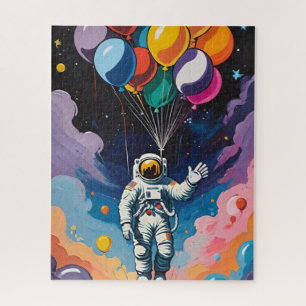Astronaut met kleurrijke ballonnen in de ruimte legpuzzel
