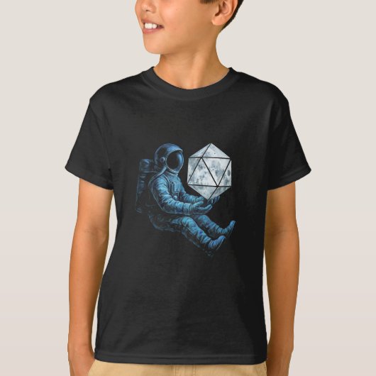 Astronaut met Maan Dobbelsteen T-shirt (Voorkant)