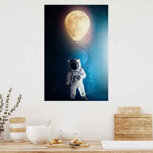 astronaut met maanballon poster (Keuken)