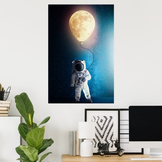 astronaut met maanballon poster (Thuiskantoor)