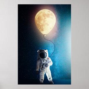 astronaut met maanballon poster