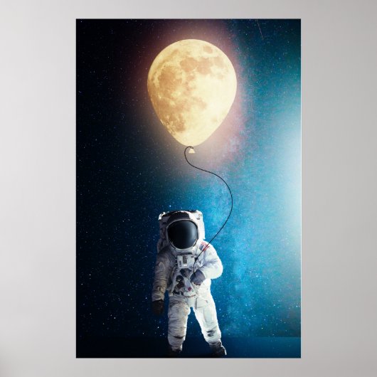 astronaut met maanballon poster (Voorkant)