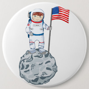 Astronaut met naamplaatje ronde button 6,0 cm