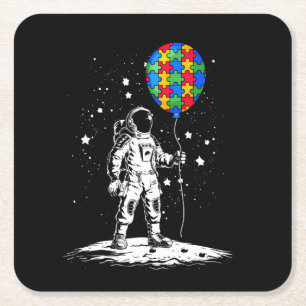 Astronaut met puzzelstukken ballon Autisme Awa Kartonnen Onderzetters