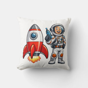 Astronaut met Raket Cartoon Ruimte Kunst Kussen