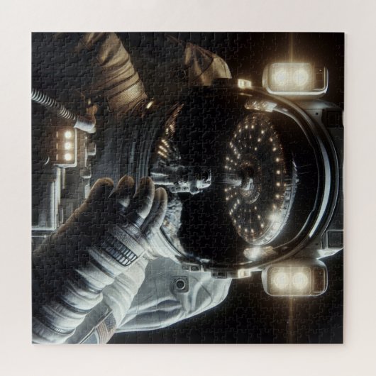 Astronaut met reflectie van UFO Legpuzzel (Horizontaal)