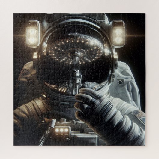 Astronaut met reflectie van UFO Legpuzzel (Verticaal)