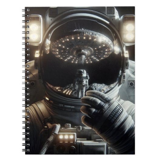 Astronaut met reflectie van UFO Notitieboek (Voorkant)