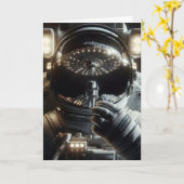 Astronaut met reflectie van UFO | Verjaardag Kaart (Gele Bloem)